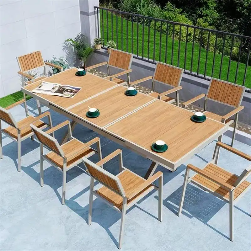 Nouveau design d'ensemble de meubles de restaurant chaises et tables en bois et plastique meubles de patio extérieur