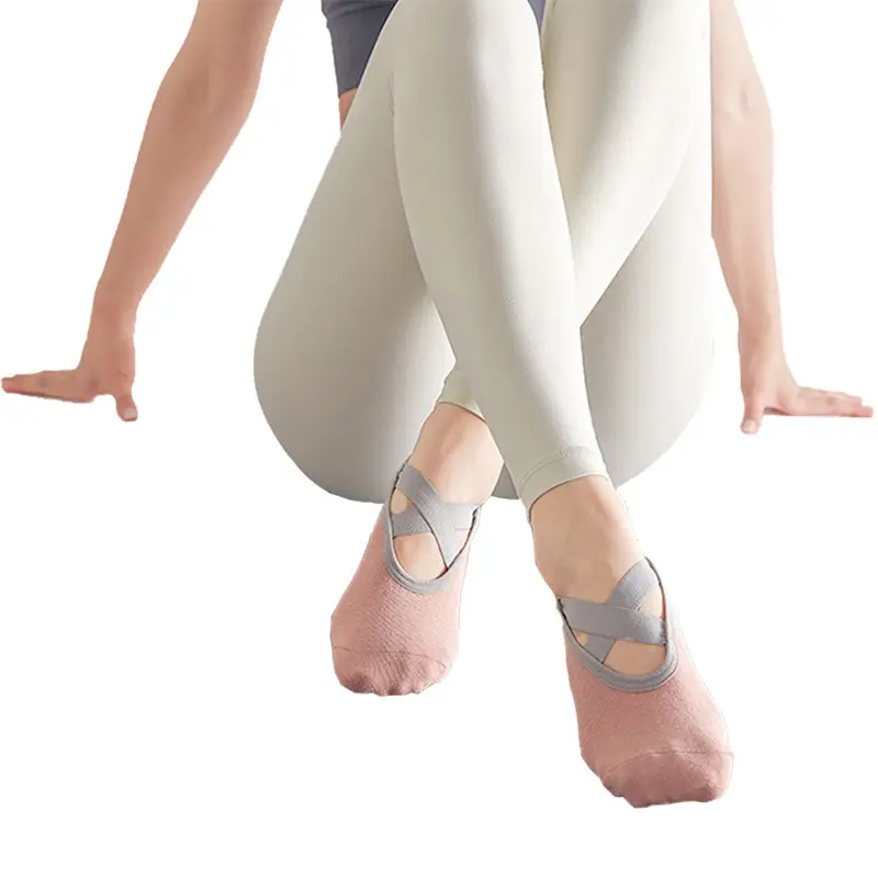 Yoga Socks for women non-slip short tube Sport Invisible Cross strap Trampoline Pilates sweat absorption thin