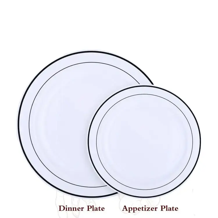 Assiette à anneau or blanc vaisselle jetable ronde assiette et couverts en plastique ensemble PS fête plats en plastique couleur blanc doré accepter