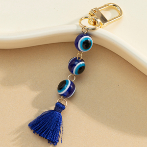 Ethnic Style <strong>Red</strong> Blue Resin Beads Charm Tassel Pendant Women Turkish Lucky Evil Eye Keychain for Bag <strong>Key</strong> - Product Image 3