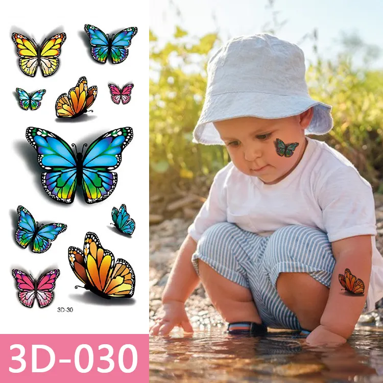 Stiker tato temporer 3D, tahan lama tahan air kupu-kupu mawar Seni Tubuh