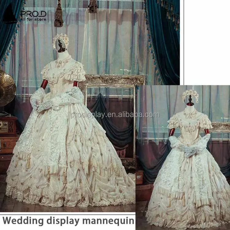 Vestido de boda de cuerpo completo, tela cubierta para torso, maniquí femenino, exhibición con brazo de madera