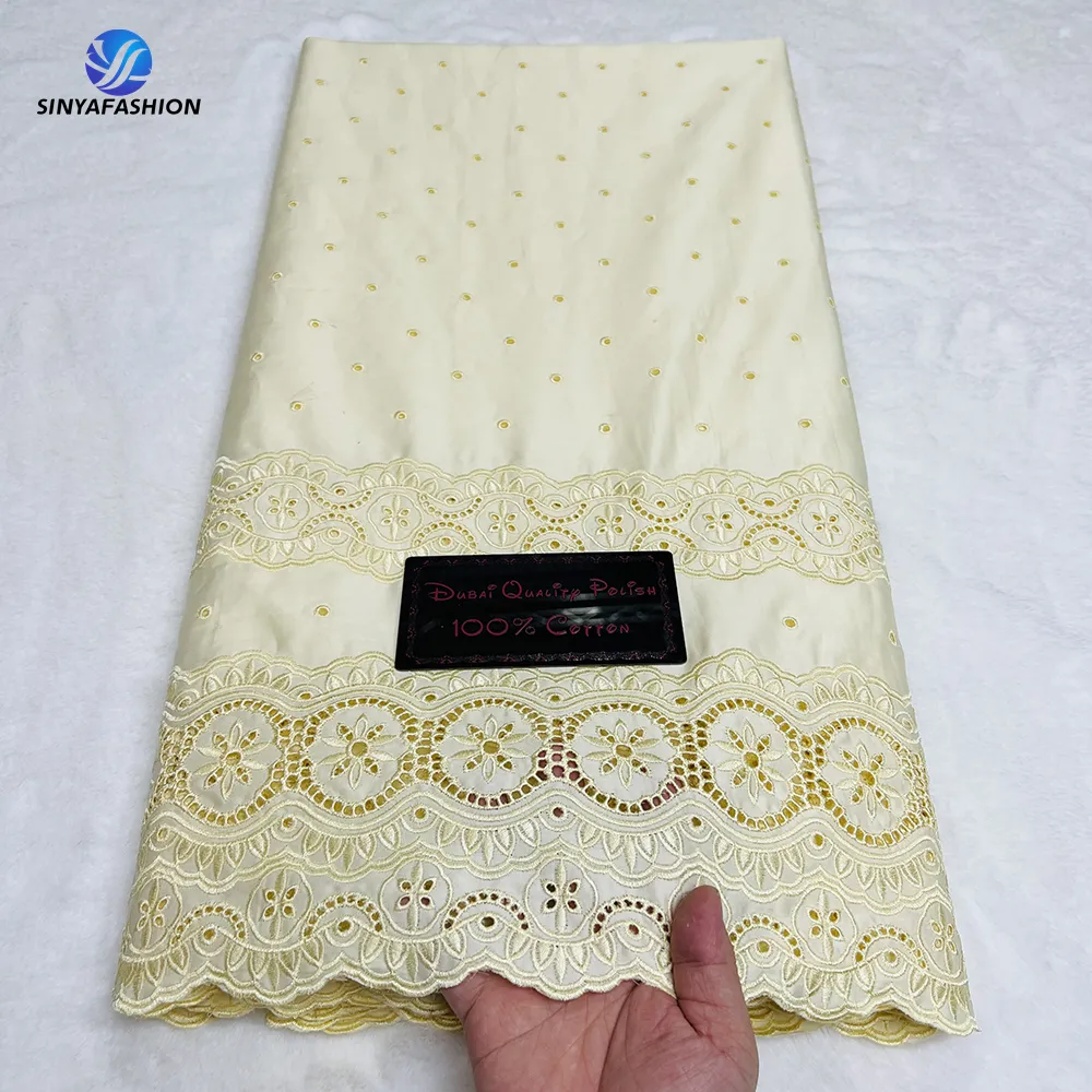 Soft Voile Lace In Switzerland White Swiss Cotton Polish Lace Fabric with Stones For Men Middle East Cotton Polish Lace