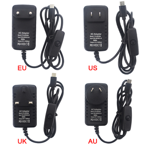 <strong>Raspberry</strong> <strong>Pi</strong> 4 USB-C <strong>Power</strong> Supply 5V 3A <strong>Power</strong> Charger with Switch Button 100-240V EU US UK AU Plug Adapter - Product Image 1