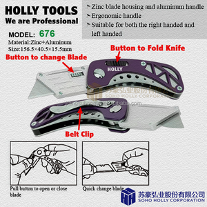 OEM <strong>Fancy</strong> Color Folding Utility Knife Fold Box Cutter With Extra <strong>Sharp</strong> Blade Metal Handle and Belt Clip Design Foldable Knife