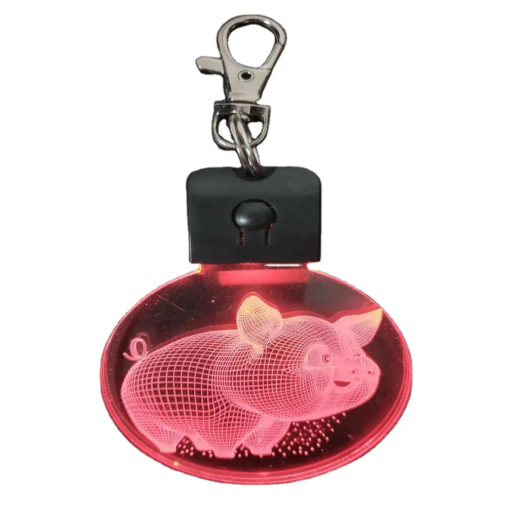 귀여운 돼지 7 색 뜨거운 판매 미니 3d led 열쇠 고리 충전식 손전등 스마트 홈 장식
