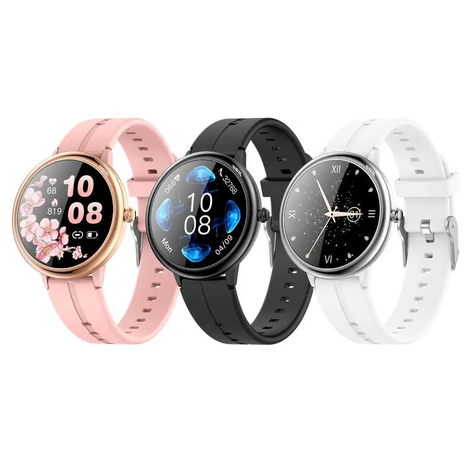 Montre intelligente ronde pour femmes étanche, montre intelligente pour femmes compatible avec les téléphones Android IOS Reloj para Mujer avec fréquence cardiaque