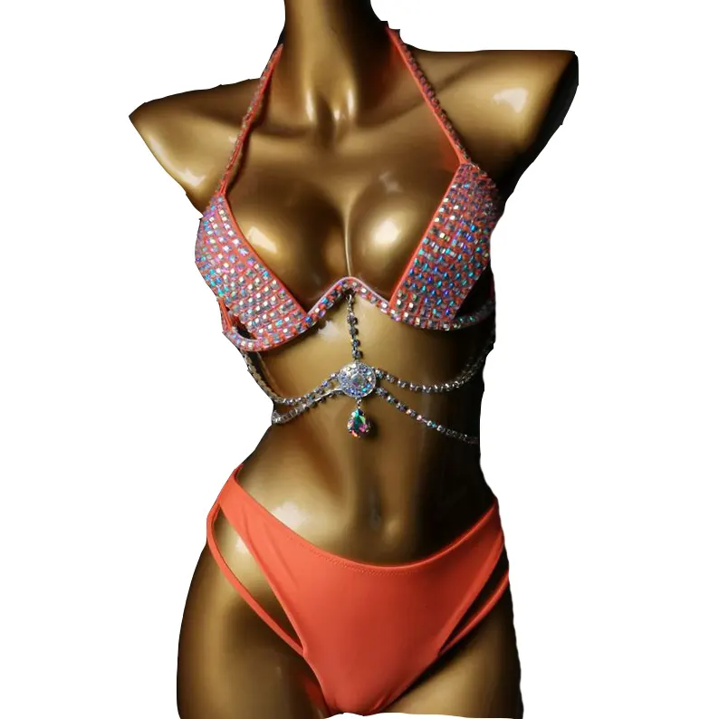 Fabrika kristal elmas Bikini özel tasarımcı lüks mayo seksi hint kadınlar Bikini seti