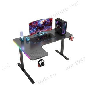 Mesa de pie de elevación de escritorio de computadora con luces LED en forma de L personalizadas de altura ajustable eléctrica inteligente - Product Image 1