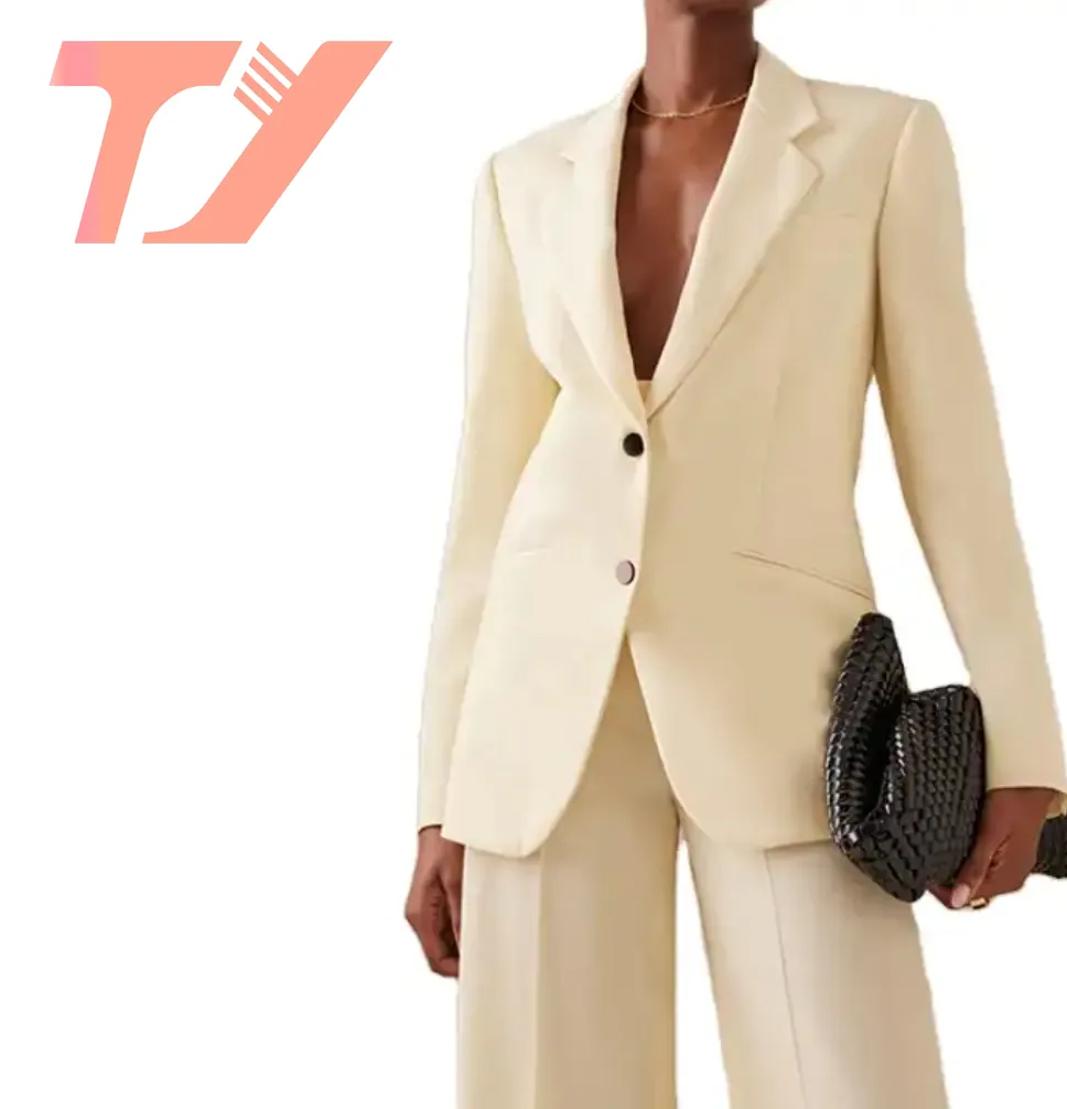 TUOYI toptan moda bayanlar uzun kollu ofis ceket kadınlar için özel takım elbise özel yün düğme detay Blazer ceket kadınlar