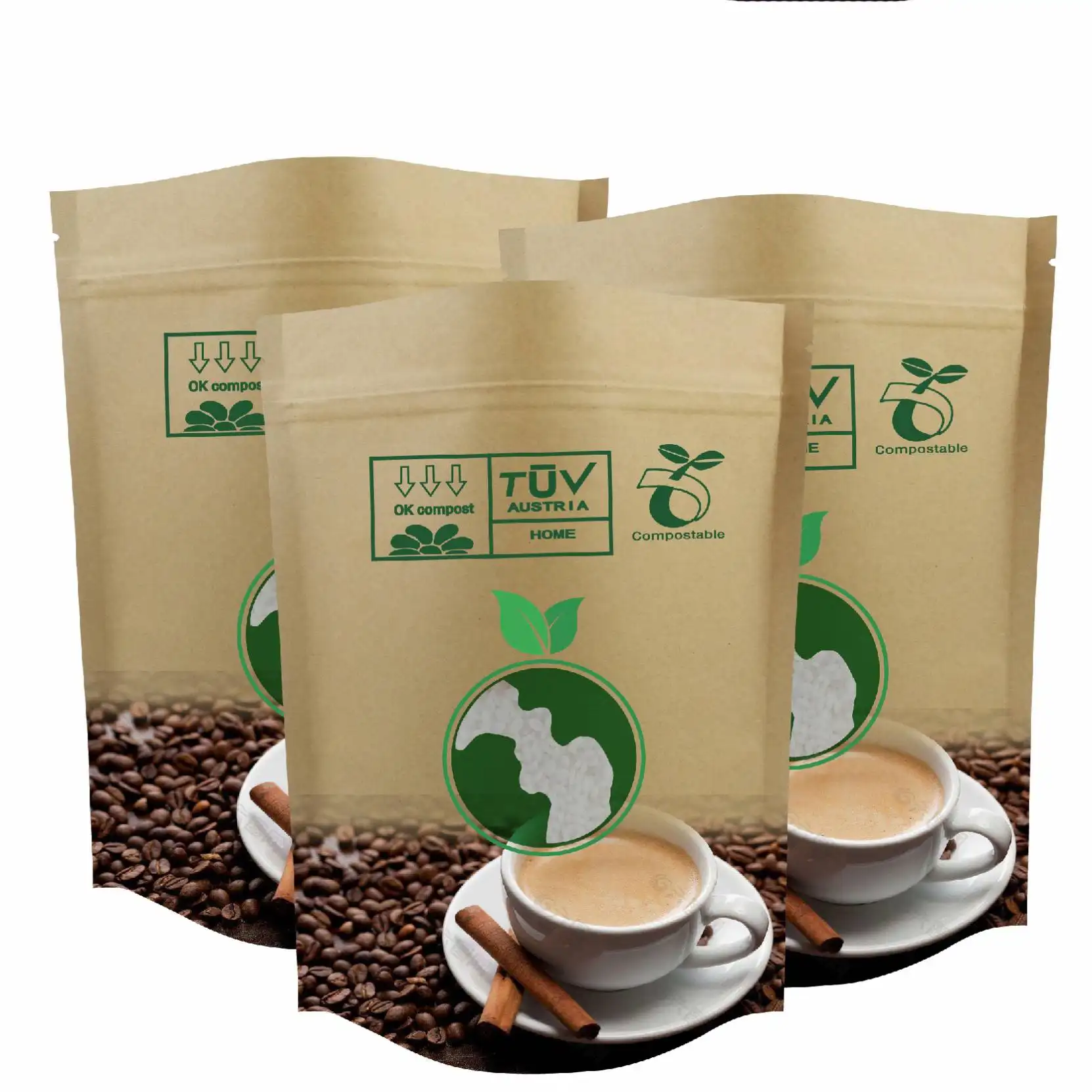 Wholesale Printing Eco Friendly Candy Dry Food Packaging Brown 100% Biodegradable Kraft Paper Stand up Pouch Bag with Zipper
