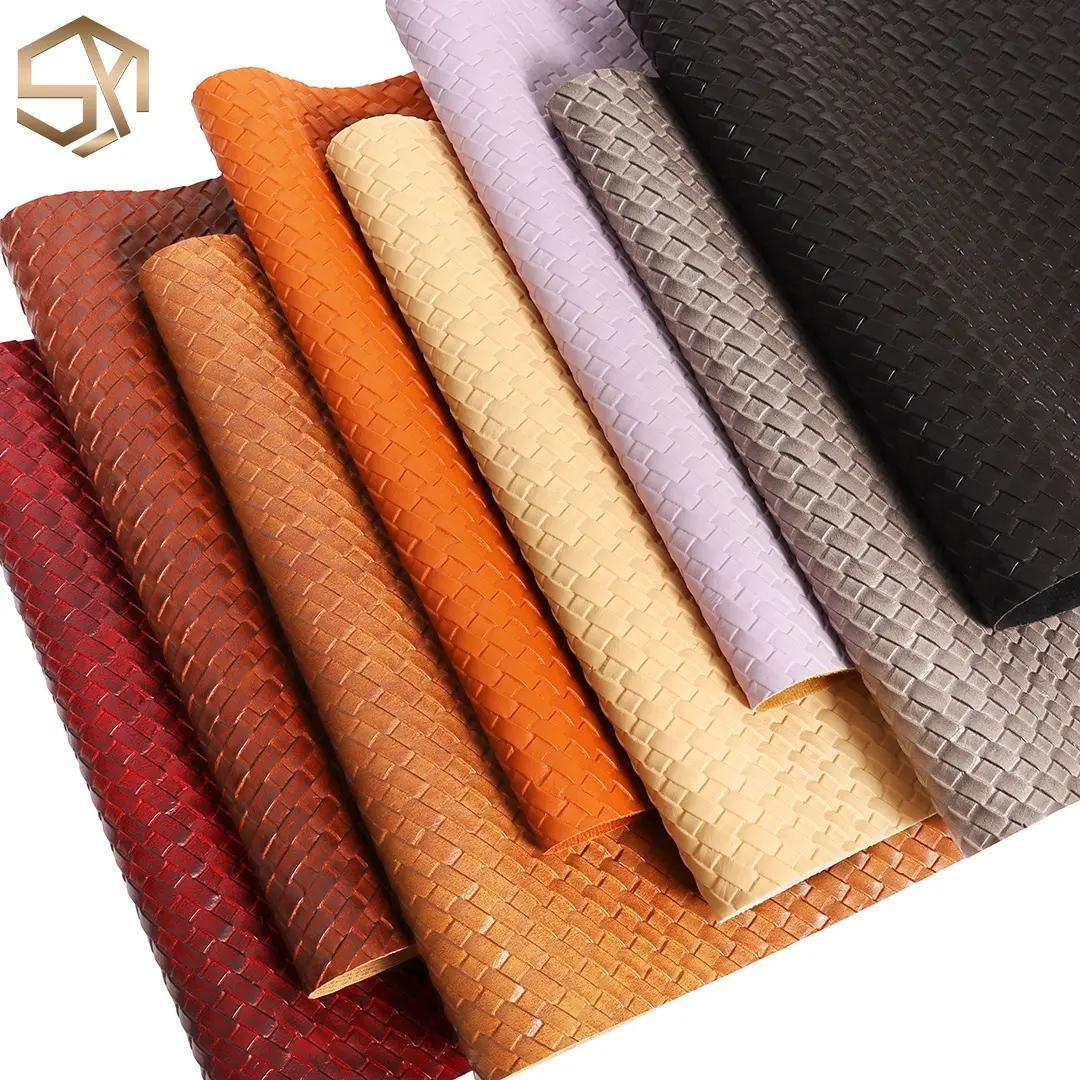 Tela de Cuero sintético con relieve, tejido de colores clásicos en relieve de PVC, texturizado, Cuero de imitación, Cuero para bolsos y zapatos