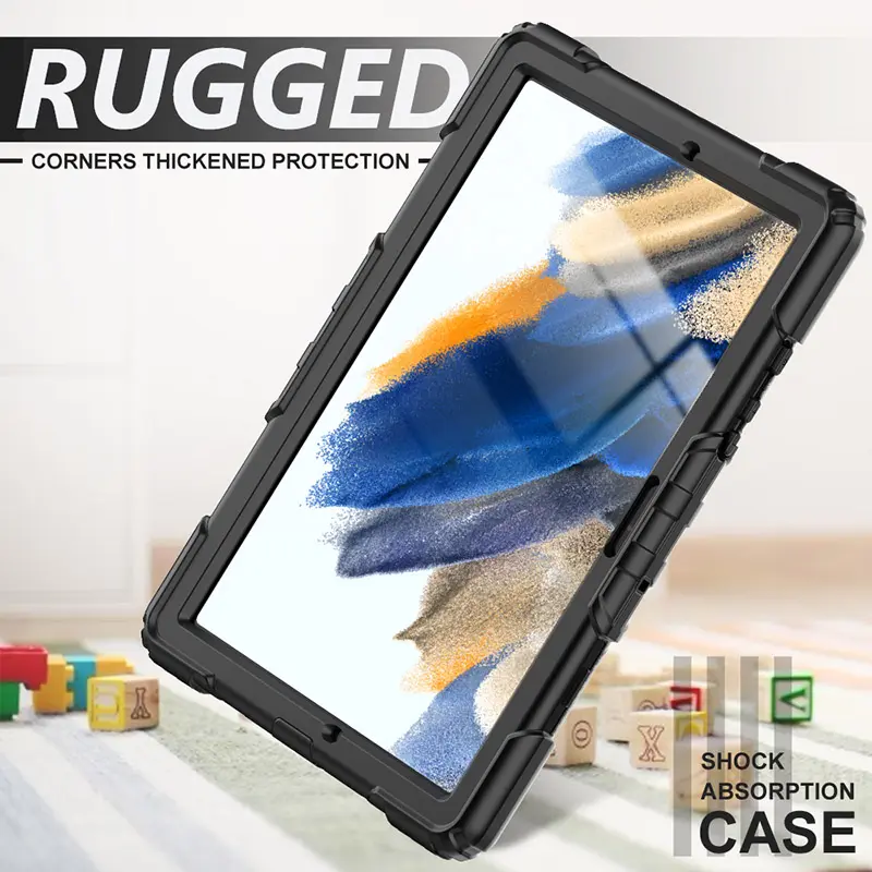 Funda resistente para Samsung Galaxy Tab A8, 10,5 pulgadas, X200, integrada, 360, cinturón de hombro con soporte giratorio