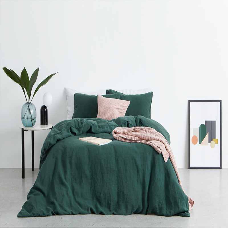 Housse de couette 100% lin vert foncé