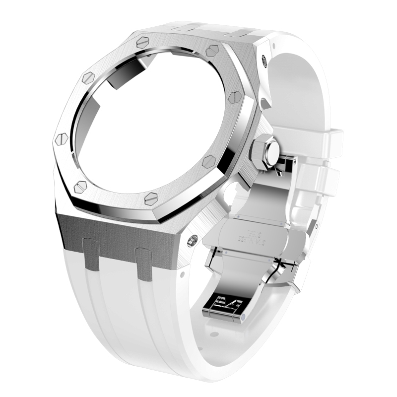 Silver case white strap