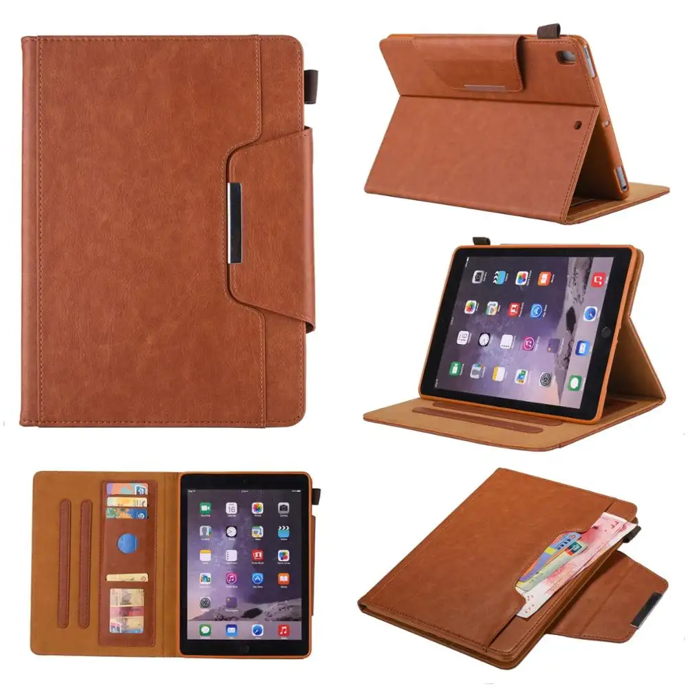 Casing Dompet Tablet Kulit Gaya Bisnis iPad, Casing Dompet Warna Cokelat Generasi 9 untuk iPad 10.2