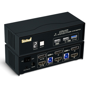 JideTech 2コンピューター2モニターUSB3.0KVMスイッチ8K @ 30Hz、デジタルディスプレイ、ケーブル、有線リモートを備えた2ポートデュアルモニターKVM - Product Image 1