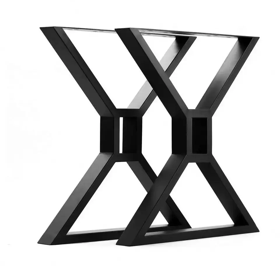 थोक भारी शुल्क औद्योगिक शैली धातु ब्लैक एक्स-आकार फर्नीचर डाइनिंग स्टील टेबल बेस