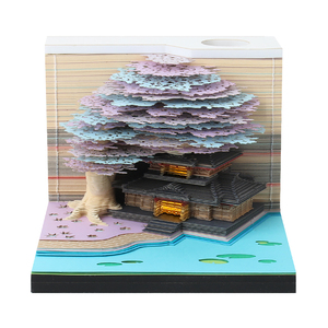 Omoshiroi-Bloque de casa del árbol, Cubo de notas iluminado con corte de papel 3D, Bloc de notas de diseño personalizado para oficina - Product Image 1