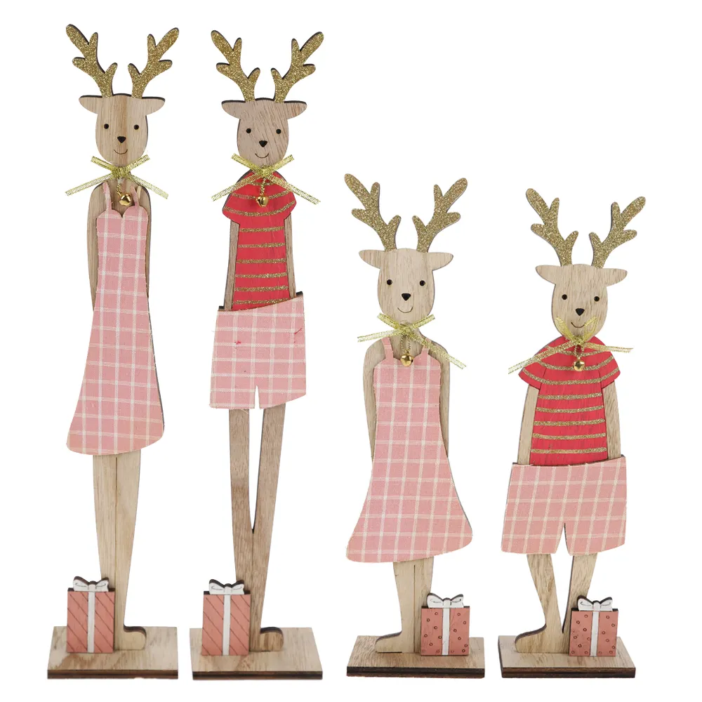 M. et Mme Rudolph Figurine de Noël renne debout en bois personnalisable Petite paire Elk & Heart Car Toy for Craft Decoration