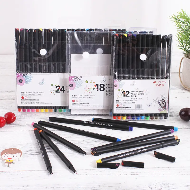 12 Colors Set Art Marker 0.4mm Micron Liner Fineliner Pens for Metallic Marker Draw Pen Color Sketch Stationery