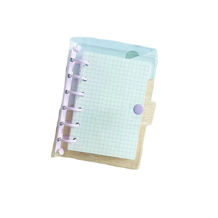 Ins macaron caderno transparente, caderno de couro macio com 6 furos a7 folhas soltas