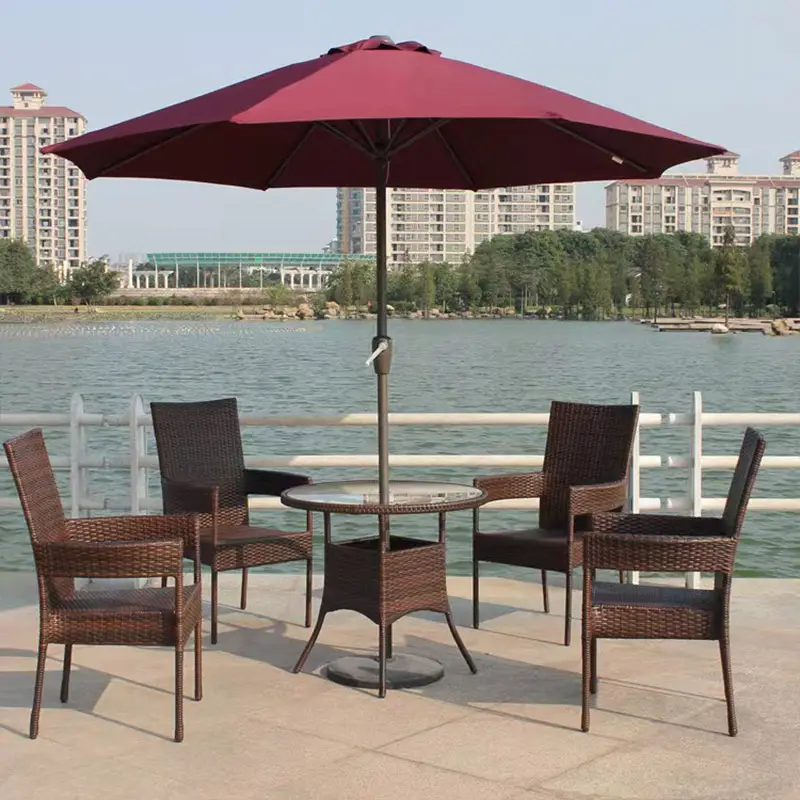 Mobiliário Pátio Varanda Define PE Cadeiras de vime Rattan com mesa Sets Outdoor Jardim Móveis (Brown/Bege)