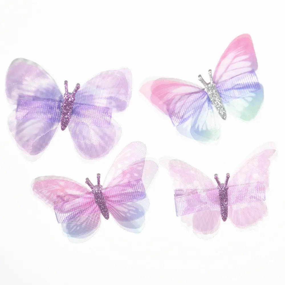 HZO-23026 15 colori simulazione a doppio strato Tulle fiocco colorato forcine ragazze Super fata bella farfalla fermaglio per capelli