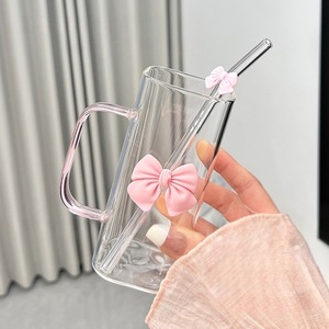 ถ้วยแก้วทรงสี่เหลี่ยมทำจากแก้วบอโรซิลิเกตทรงสี่เหลี่ยมสูงขนาด400มล. ถ้วยใส่น้ำชั้นเดียวแบบเรียบง่ายพร้อมด้ามจับ - Product Image 1