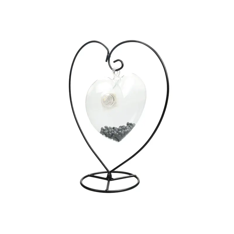 Florero de cristal en forma de corazón para plantas, maceta colgante con soporte para estante