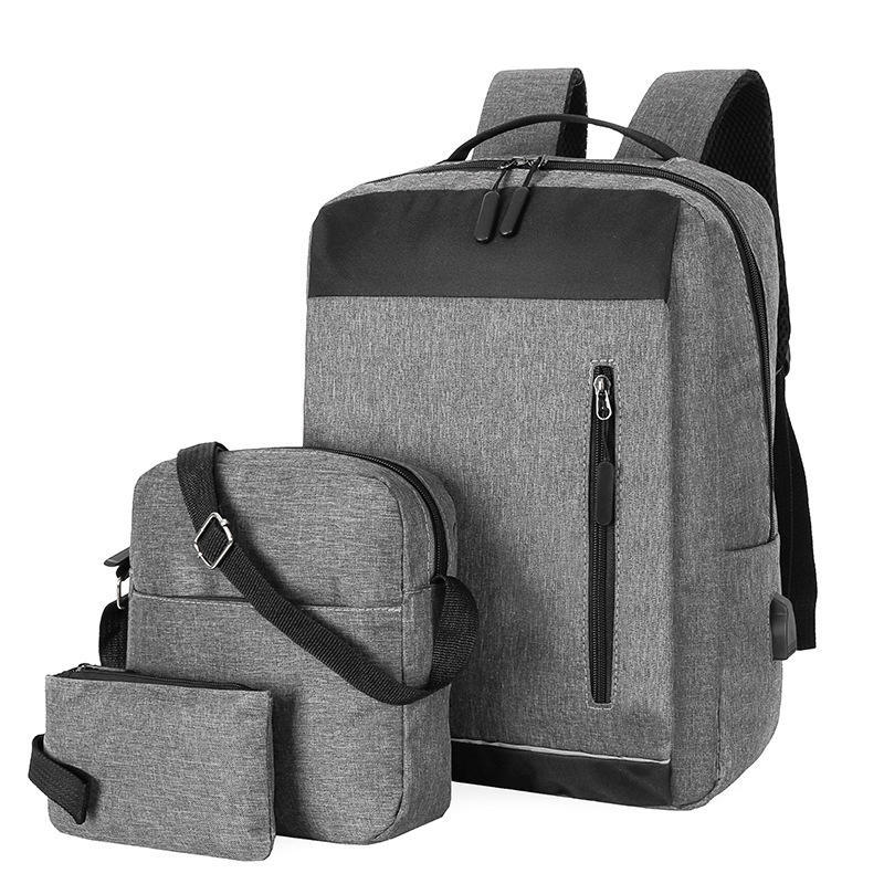Mochila gris, bolso de hombro, clutch