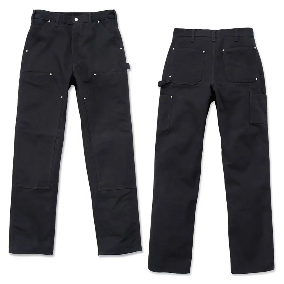 Calças jeans para homens, calças pretas de joelho com pintura de jeans para trabalho de carpinteiro, calças regulares de carga para homens