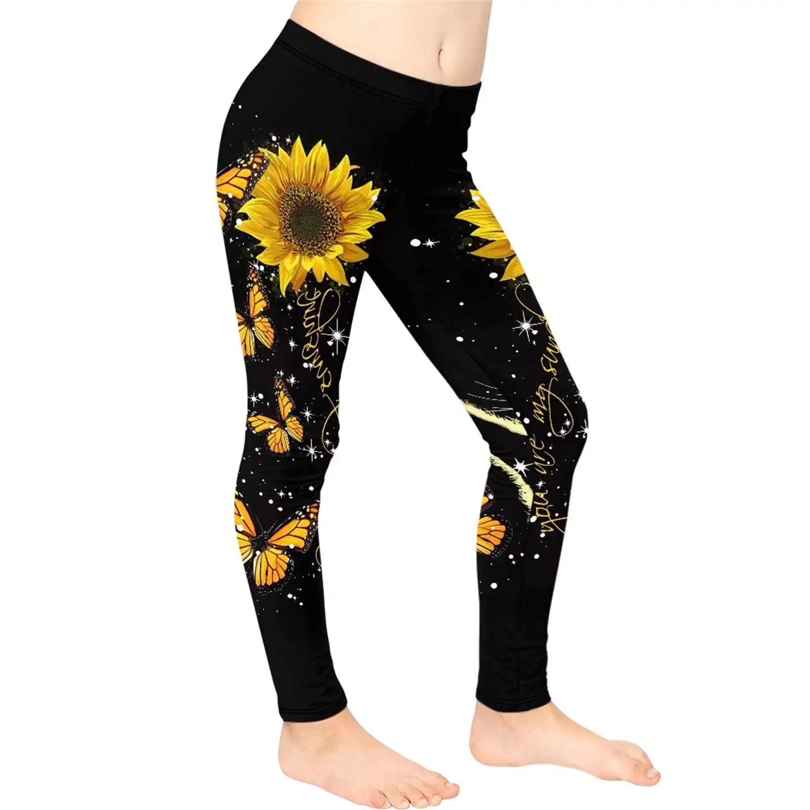 Leggings Fitness personalizzati con stampa a farfalla per ragazze fornitura di fabbrica su misura per bambini girasole Yoga sport pantaloni collant