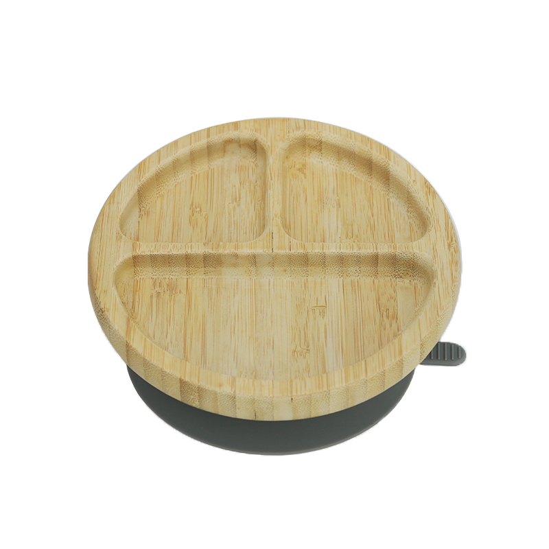 Assiette ronde à ventouse en bambou M-502#(Bois de charbon)