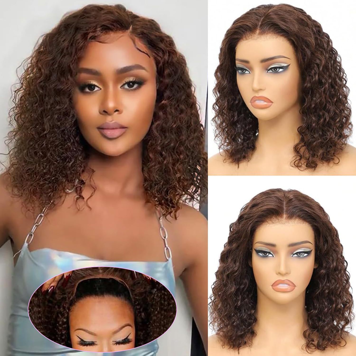 Perruque closure 5x5 HD, brun chocolat.
