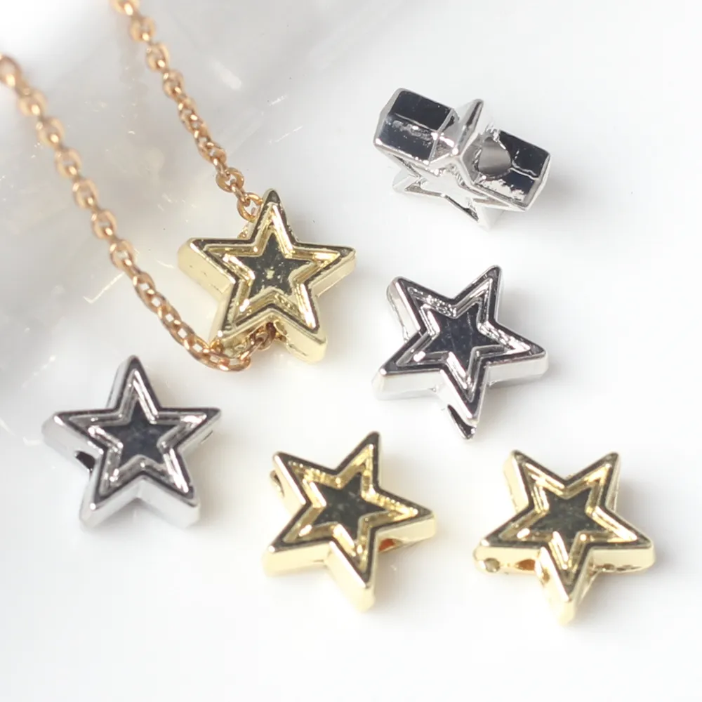 Hot Selling Quality Gold Silver Star Shape Loose Beads Romantic Zinc Alloy Pendants Jewelry Anniversary Gift