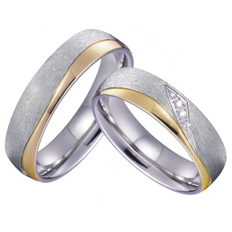 Anel de compromisso, joia de designer único fosco escovado promessa anel de casamento masculino e feminino anel de aço inoxidável para casais