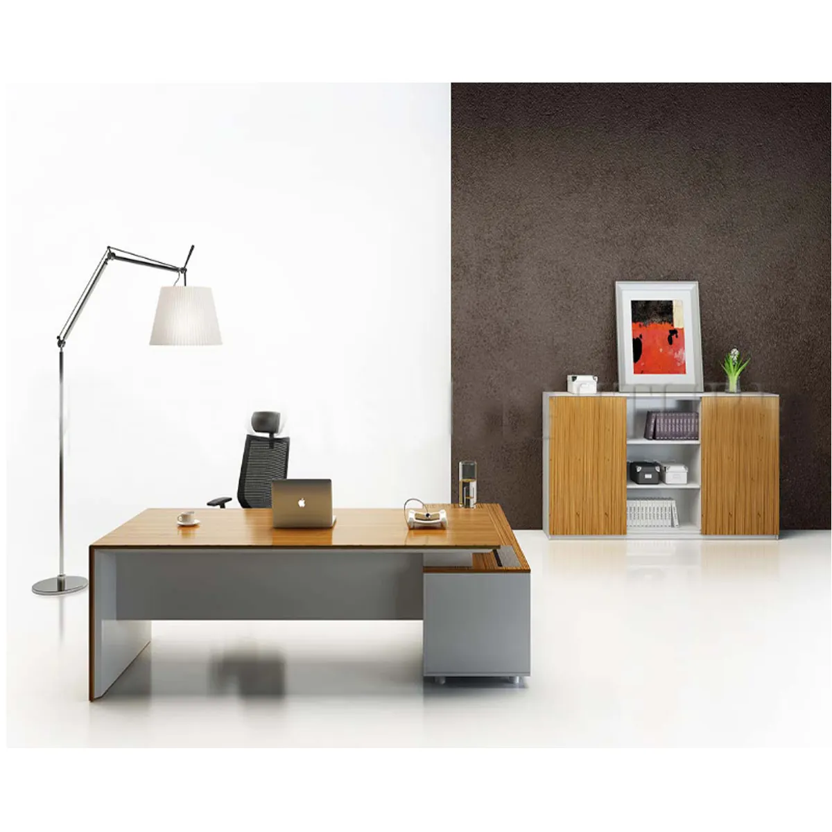 Mesa de escritório de madeira forma l de design moderno (SZ-ODV01)