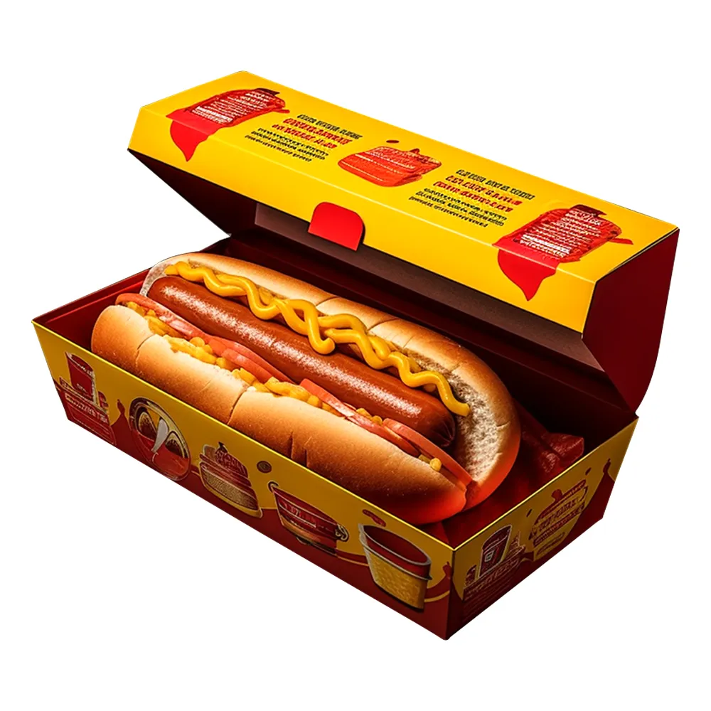 Custom Hot Sales Treat Embalagem Sacos Flat Bottom Marrom Ou Branco Kraft Takeaway Food Sandwich Container Lid Hot Dog Box
