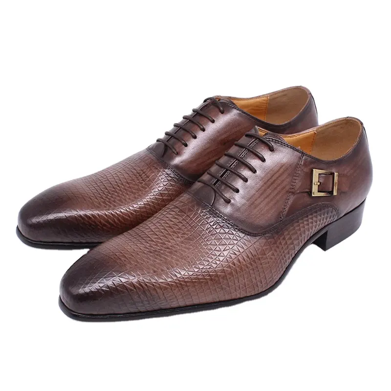 गहरे भूरे रंग के ऑक्सफोर्ड जूते असली लेदर टिकाऊ सज्जनों हस्तनिर्मित आधिकारिक पोशाक जूते
