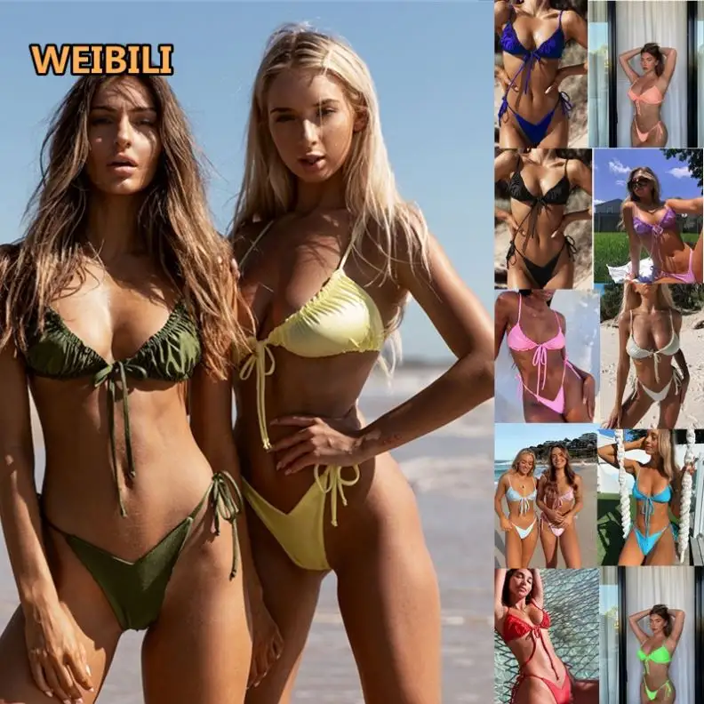 Costumi da bagno donna con coulisse multicolore di vendita calda costumi da bagno e costumi da bagno donna Bikini a due pezzi Sexy