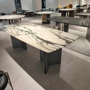 Mesa de comedor de mármol natural de alta calidad para Villa Mesa de comedor de mármol rectangular moderna de acero inoxidable - Product Image 5
