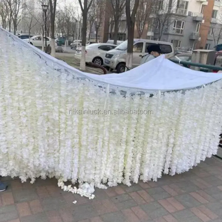 Flor de techo de boda con tela colgante forma cuadrada Color blanco seda Hyrangea para decoración de techo de boda