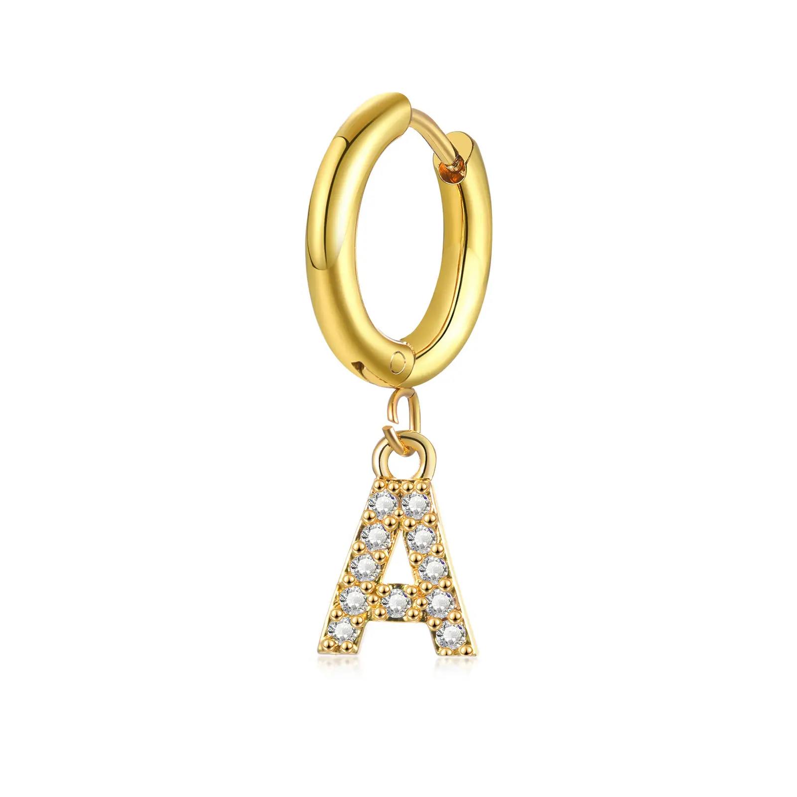 Nuovo orecchino alla moda placcato oro 18 carati Zirconia pavimenta orecchini a cerchio con ciondolo alfabeto per le donne gioielli in acciaio inossidabile all'ingrosso