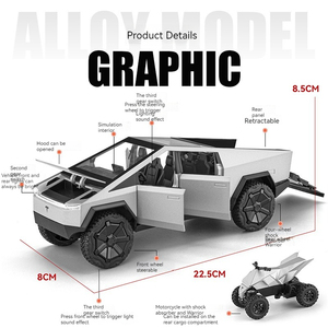 Diecast Alloy <strong>Model</strong> <strong>Car</strong> 1:24 <strong>T</strong> Cybertruck Pickup Alloy <strong>Car</strong> <strong>Model</strong> with Sound and Light Pullback with ATV Decorate Metal <strong>Model</strong> - Product Image 3