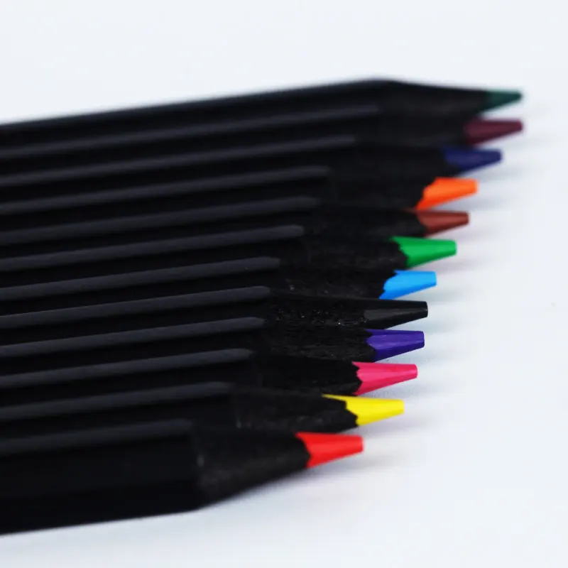 Yüksek kaliteli altıgen 12 adet/takım siyah ahşap renkli kurşun kalem ambalaj renk kalem çocuklar için çizim