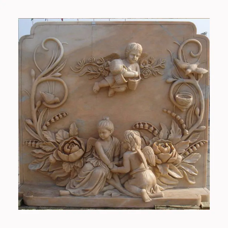 Moderna decorazione della casa scultura in pietra naturale piccoli angeli di marmo della parete scultura in rilievo
