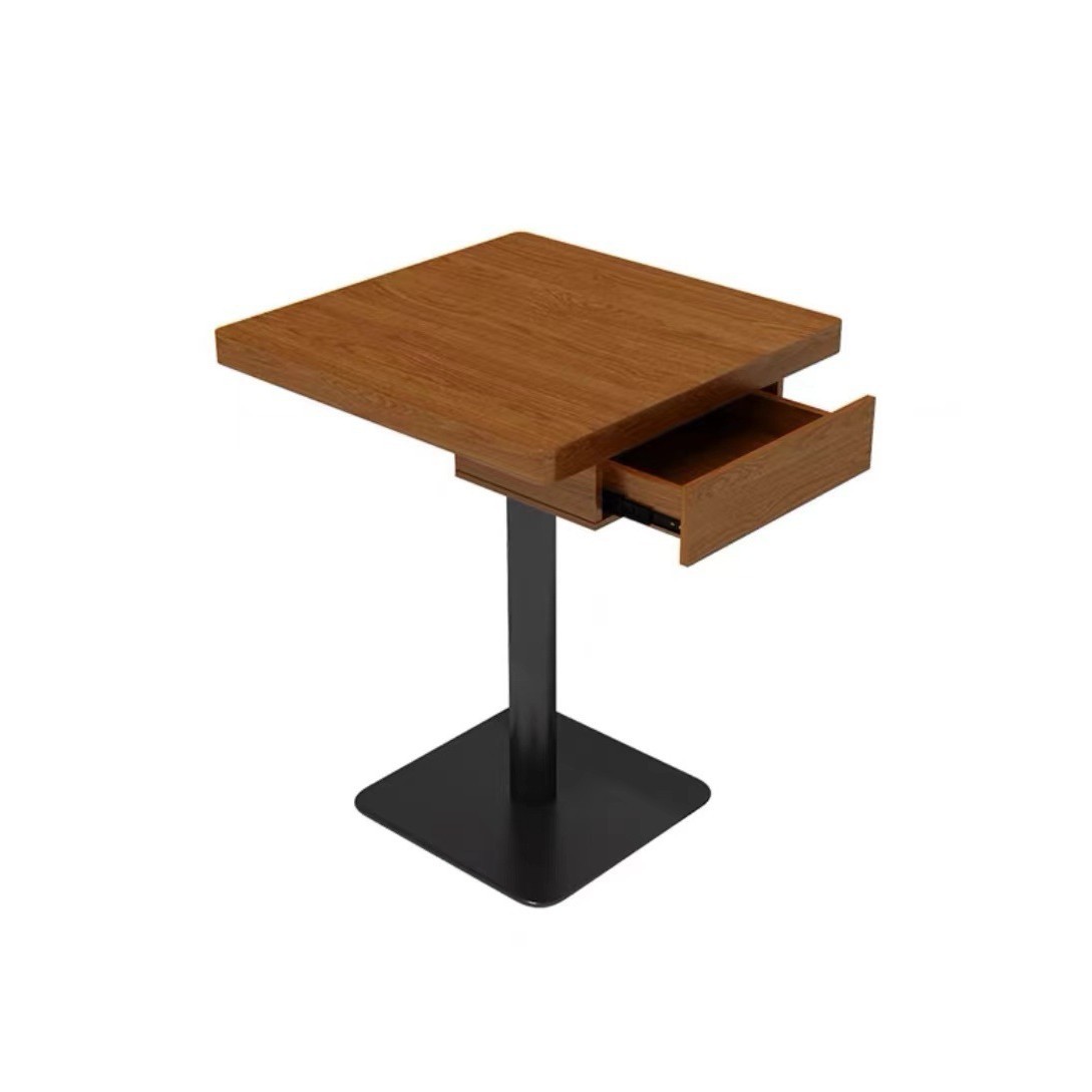 60*60cm wood veneer square table (steel legs, with drawers)