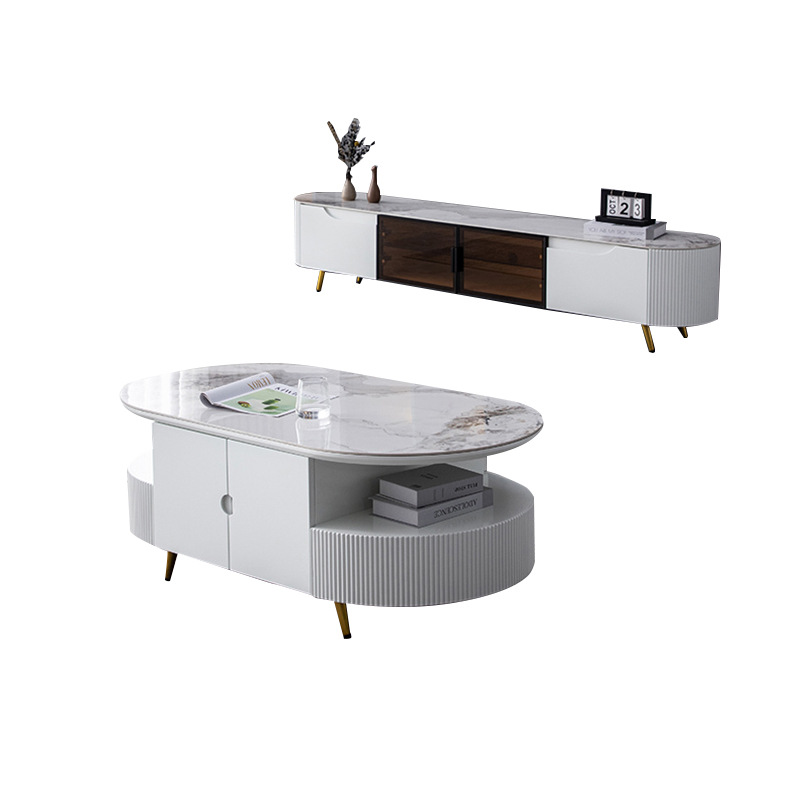 TV cabinet and coffee table (fish belly white glossy stone surface)