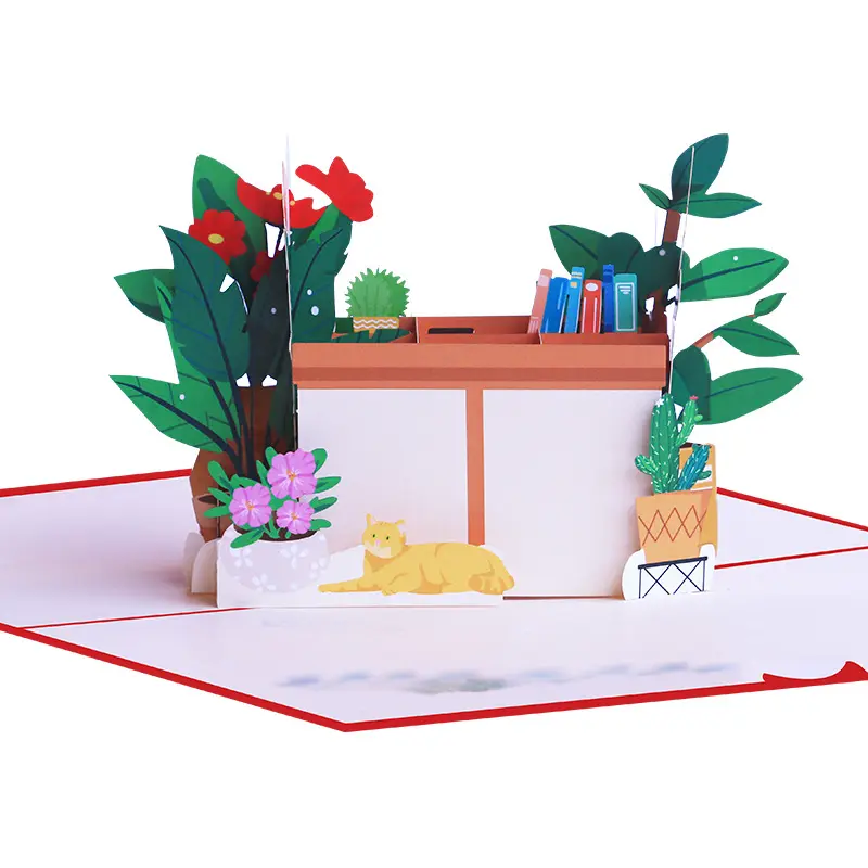 XINDUO carta di auguri tridimensionale per insegnanti di stampa a colori podio per piante verdi 3d carta regalo intagliata a se